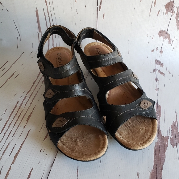 Cobb Hill black leather adjustable straps open toe slide woman sandals size 10 - Picture 4 of 5